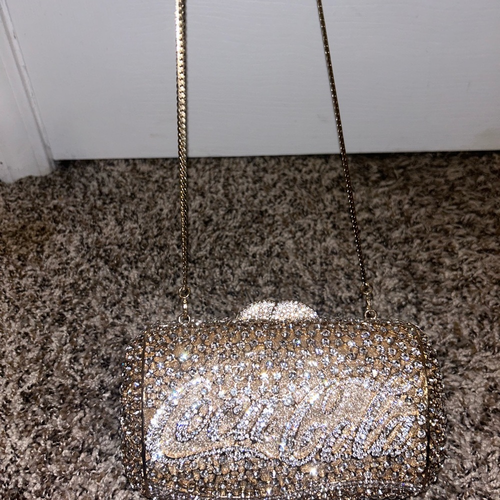 Champagne Glitter Clutch with Metallic Chain Strap - Picture 2 of 2
